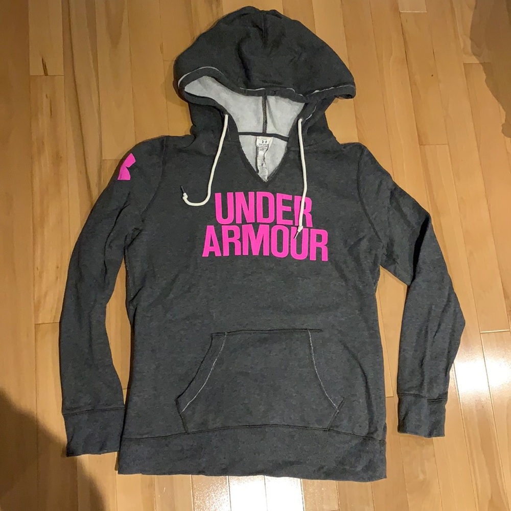 🌟HP🌟EUC Women’s Pink & Grey Under Armour Hoodie - Cold Gear - size M